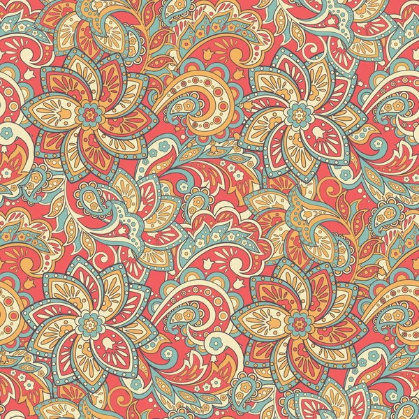 Patrón Sin Costuras Paisley Con Flores Estilo Indio Fondo Vector — Vector de stock