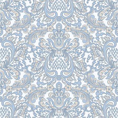 damask çiçekleri kusursuz vektör deseni. Çiçek mahsulü arka plan