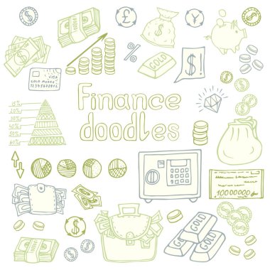 Doodle Business ve Finanse izole edildi. Vektör illüstrasyonu 
