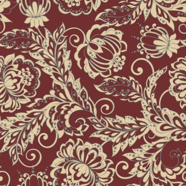 Etnik Çiçekler kusursuz desen. Klasik Çiçek Vektörü arkaplanı