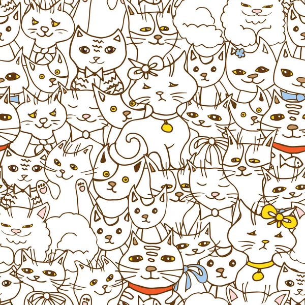 Cute Cats Seamless Pattern Pets Vector Background — Stock Vector