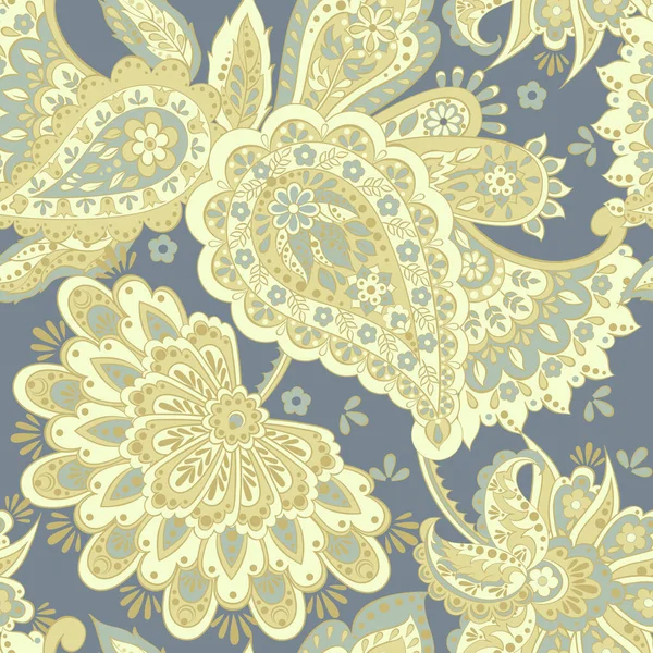 インドスタイルの花とペイズリーシームレスなパターン 花のベクトル背景 — ストックベクタ