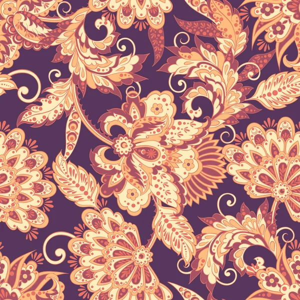Nahtloses Muster Mit Blumen Indischen Stil Floraler Vektorhintergrund — Stockvektor
