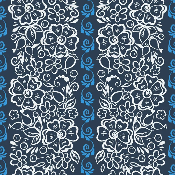Hand Drawn Flowers Leaf Seamless Pattern Russian Folk Style Vector — Stock Vector
