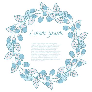 Doodle Leaf ve Flowers yuvarlak çerçeveli. Davetiye kartları için el çizilmiş çelenklerin vektör illüstrasyonu, tarihi ve düğün kartı tasarımını kaydet.