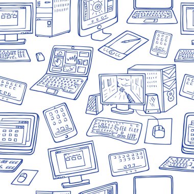 Elektronik aletlerin el çizimlerinin kusursuz bir kalıbı. Bilgisayar, laptop, monitör