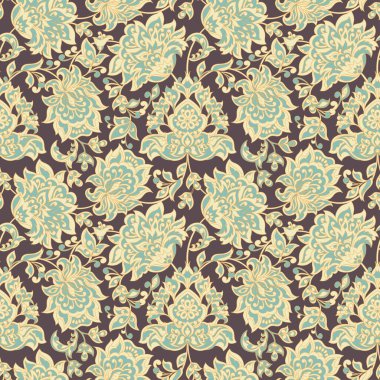 Klasik çiçeklerin dikişsiz deseni. Etnik çiçek vektör arkaplanı