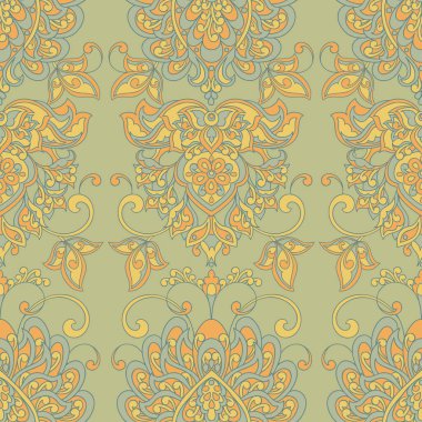 Damask tarzı, dikişsiz model. Renkli vektör arkaplanı