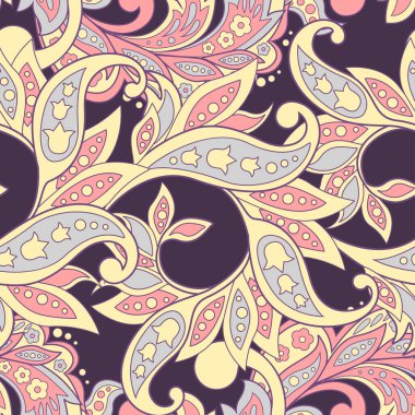 Etnik çiçeklerle kusursuz bir düzen. Asya tekstil tarzında Vektör Çiçek İllüstrasyonu