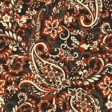 Çiçeksiz desenli desenli şal desenli süs. Asya tekstil biçiminde vektör illüstrasyonu