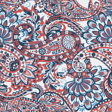 Çiçeksiz desenli desenli şal desenli süs. Asya tekstil biçiminde vektör illüstrasyonu