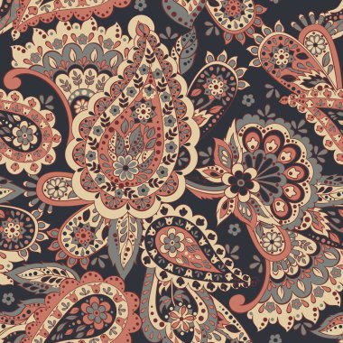 Paisley dikişsiz desen. Asya tekstil biçiminde vektör illüstrasyonu