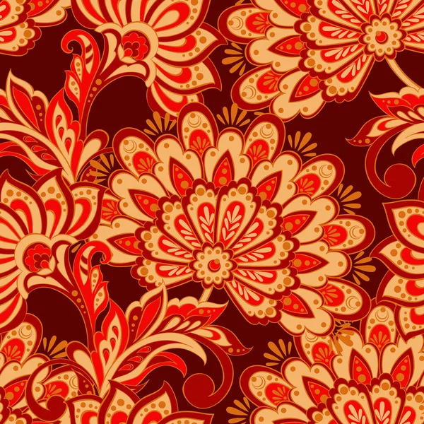 Motif Vintage Dans Style Batik Indien Fond Vectoriel Floral — Image vectorielle