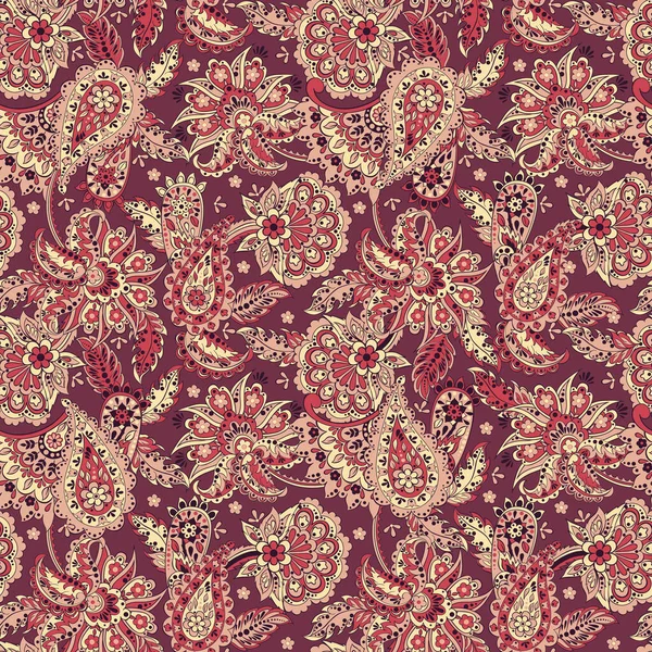 Padrão Paisley Sem Costura Estilo Indiano Ilustração Vetorial Floral — Vetor de Stock