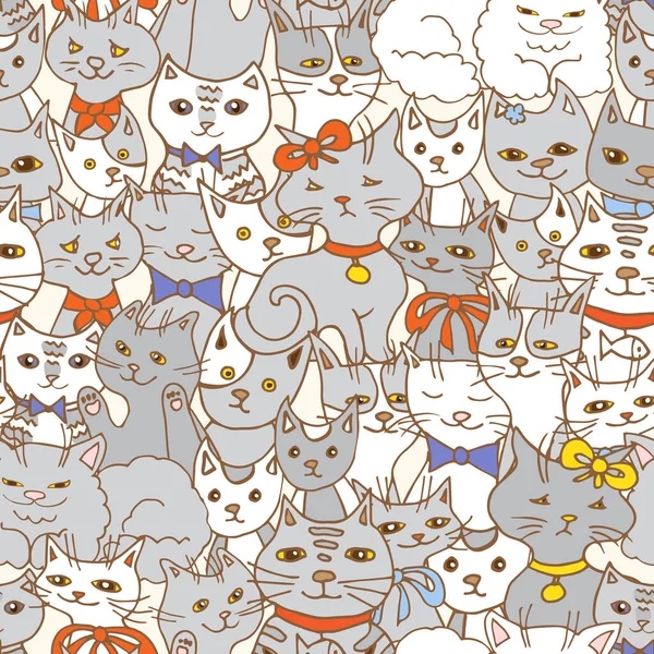 Cute Cats Seamless Pattern Pets Vector Background — Stock Vector