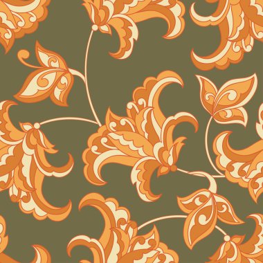 Etnik çiçeklerle kusursuz bir düzen. Vektör Çiçek İllüstrasyonu