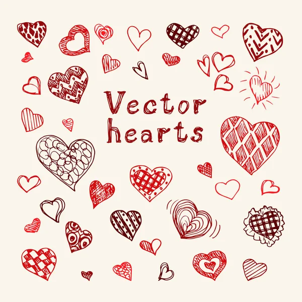 Conjunto Corazones Vectoriales Dibujados Mano — Vector de stock