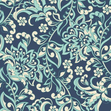 Etnik çiçekler kusursuz vektör deseni. Çiçek mahsulü arka plan