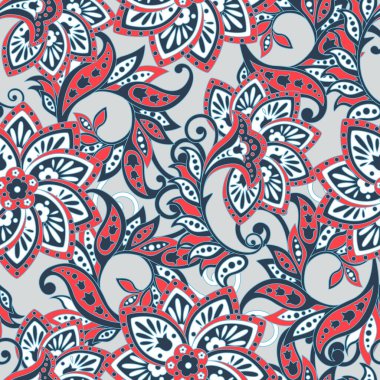 Çiçeksel vektör illüstrasyonu. Kusursuz etnik geçmiş