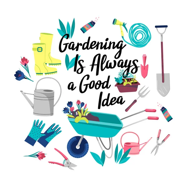 Cartaz com itens de jardim. Jardinagem Vetores De Bancos De Imagens