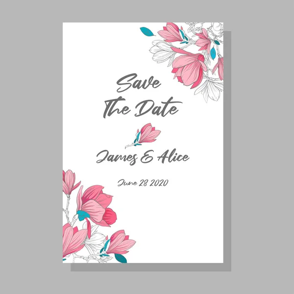 Cartão de convite de casamento. Flores de magnólias Ilustração De Bancos De Imagens