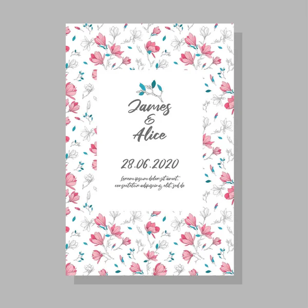 Cartão de convite de casamento 2. Flores de magnólias Vetores De Bancos De Imagens Sem Royalties