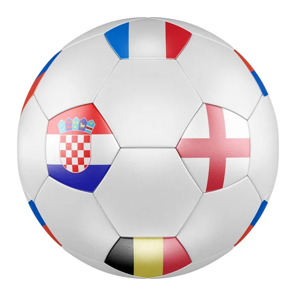 Fußball Mit Flaggen Von Belgien Kroatien England Frankreich Auf Weißem — Stockfoto