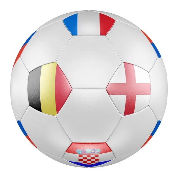 Fotbalový Míč Vlajkami Belgie Anglie Chorvatsko Francie Bílém Pozadí Finálový — Stock fotografie