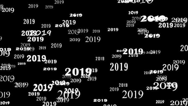 Pole Bílé Čísla 2019 Plovoucí Přibližuje Černém Pozadí Nový Rok — Stock video