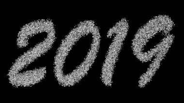 2019 yeni yıl yazıt siyah bir zemin üzerine küçük kar taneleri oluşan. Ekran modunda kullanmak için en iyi. 3D render.