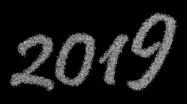 2019 yeni yıl yazıt siyah bir zemin üzerine küçük kar taneleri oluşan. Ekran modunda kullanmak için en iyi. 3D render.