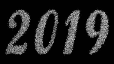2019 yeni yıl yazıt siyah bir zemin üzerine küçük kar taneleri oluşan. Ekran modunda kullanmak için en iyi. 3D render.