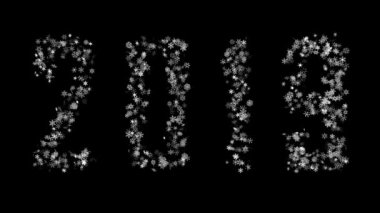 Toplama 2019 olarak titreşen kar taneleri ve siyah bir zemin üzerine dağılma. Ekran modunda kullanmak için en iyi. 4k, 3840 x 2160. İlmekledi Seemless video.