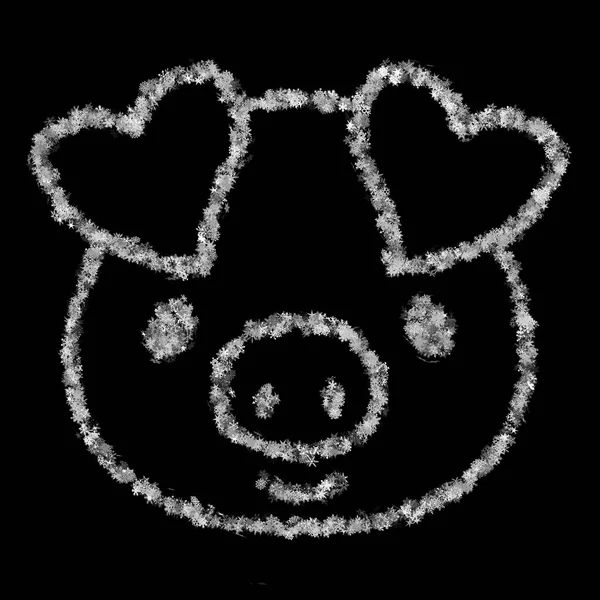 2019年新年快乐 猪脸上的铭文 包括雪花在黑色的背景 在屏幕模式下使用的最佳选择 — 图库照片