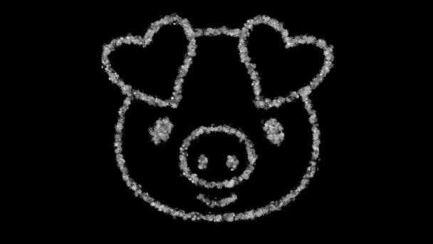 Новым 2019 Годом Свиное Лицо Образовалось Облака Мерцающих Снежинок Черном — стоковое видео