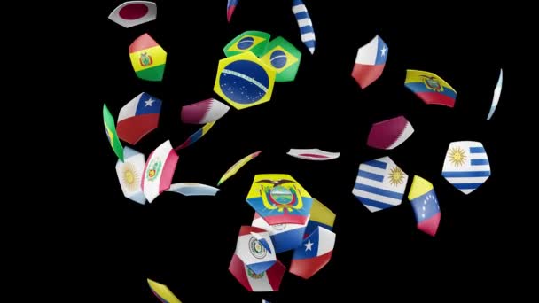 Bandeiras Países Participando Copa América 2019 Brasil Reúnem Uma Bola — Vídeo de Stock