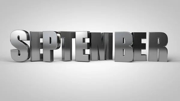 Septiembre Calendario Mes Texto Metálico Render — Foto de Stock