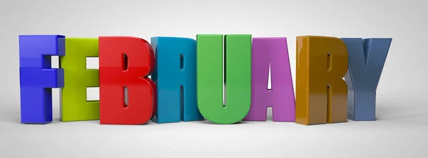 Şubat takvim ayı çok renkli metin afiş, 3d render