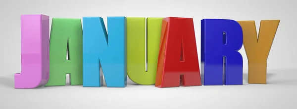 Ocak takvim ayı çok renkli metin afiş, 3d render
