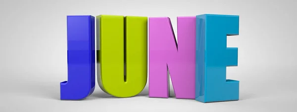 Haziran takvim ayı çok renkli metin afiş, 3d render