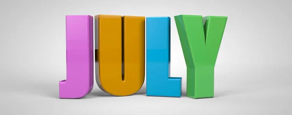 Temmuz takvim ayı çok renkli metin afiş, 3d render