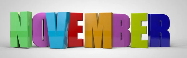 Kasım takvim ayı çok renkli metin afiş, 3d render