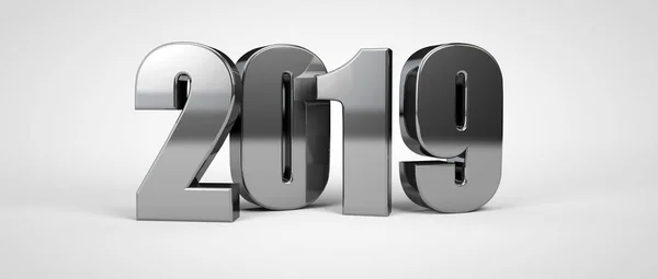 2019 Año Nuevo Texto Metal Aislado Blanco Renderizar — Foto de Stock