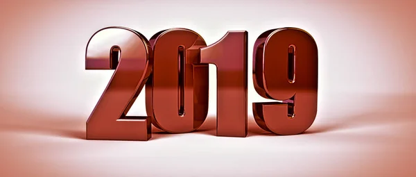 2019 Año Nuevo Metal Texto Bronce Aislado Blanco Renderizar — Foto de Stock