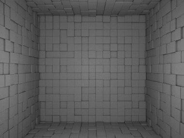 Oda, 3d render 3D beton yerinden küpleri boş