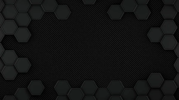 Carbon Black Metal Hexagons Background Template Render — Stock Photo, Image
