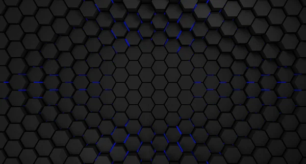 Negro Azul Hexágonos Metal Fondo Abstracto Render — Foto de Stock