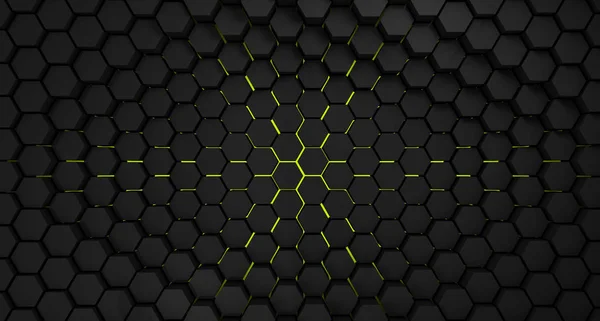 black and yellow abstract futuristic hexagons background,3d render