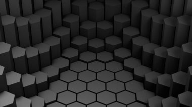 siyah soyut altıgenler geometrik arka plan, 3d render