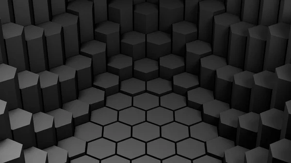 siyah soyut altıgenler geometrik arka plan, 3d render